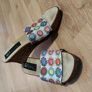 Onesole Womens Leisure Corky Interchangeable Wedge Travel Sandals w/ Logo Tops 9